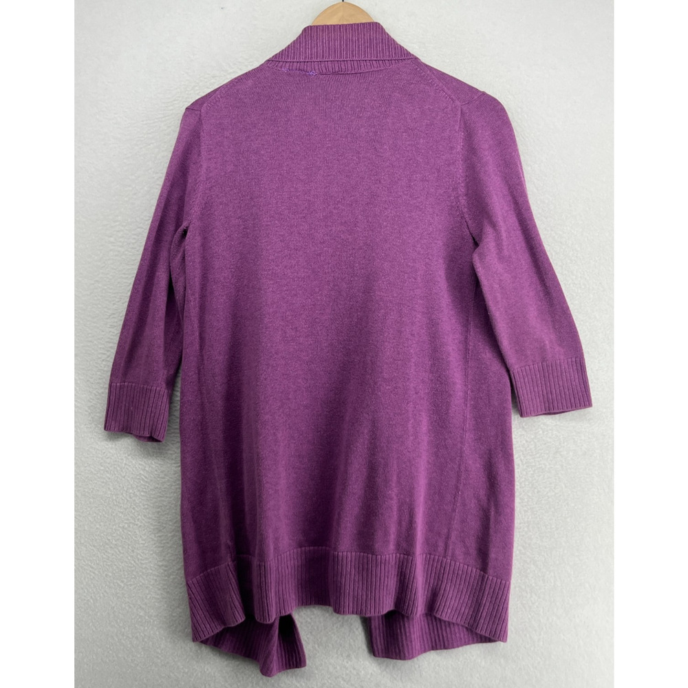 EILEEN FISHER Sweater S Organic Cotton Cardigan Open Front 3/4 Sleeve Purple - Picture 4 of 15